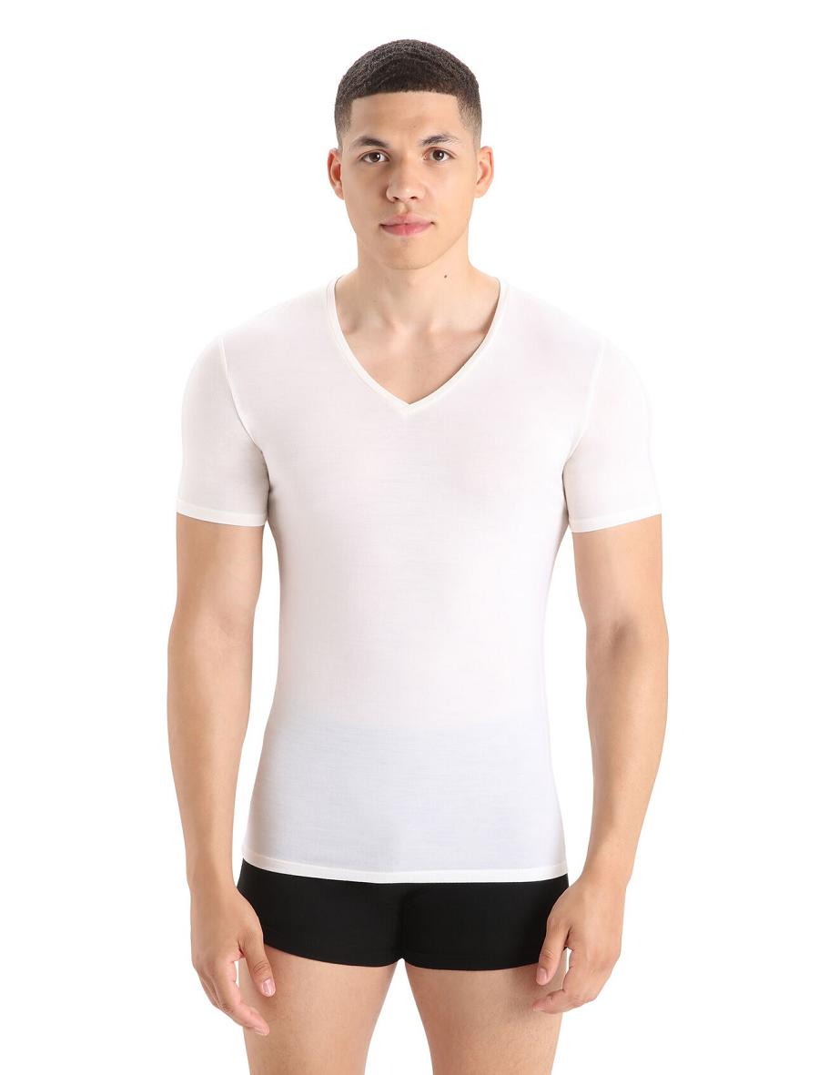 Icebreaker Merino Anatomica Lyhyt Sleeve V Neck T-Shirt Miesten Alusvaatteet Valkoinen | FI 1294CTVE